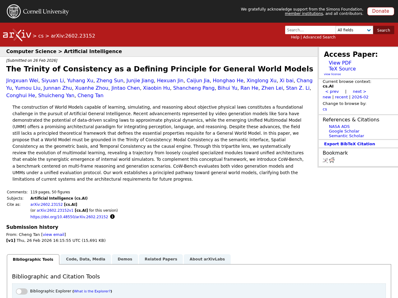 The Trinity of Consistency as a Defining Principle for General World Models
