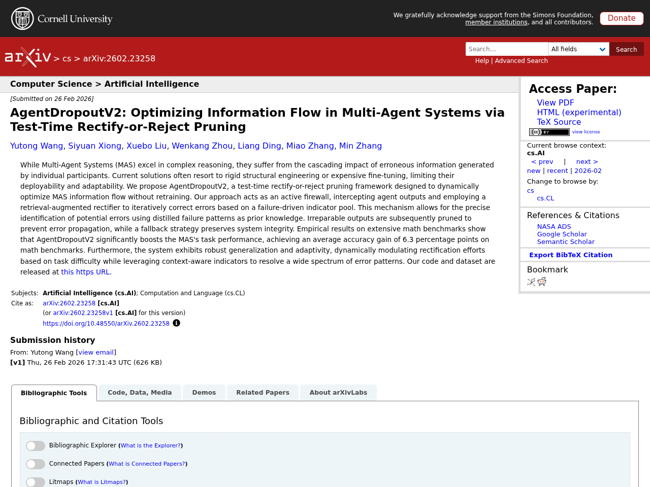 AgentDropoutV2: Optimizing Information Flow in Multi-Agent Systems via Test-Time Rectify-or-Reject Pruning