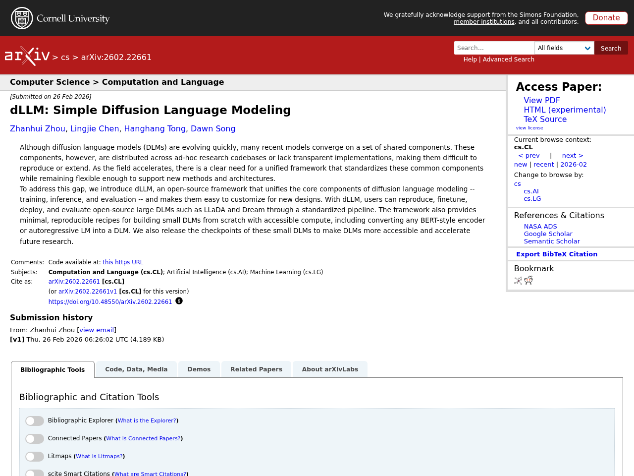 dLLM: Simple Diffusion Language Modeling